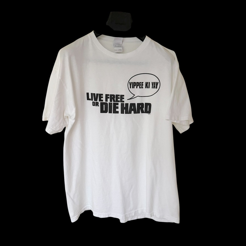 Y2K Live Free or Die Hard Movie Promo T-Shirt‎ XL White Yippee Ki Yay 2007 Fox